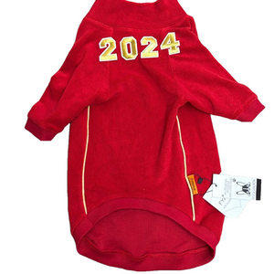 2024 RED FLEECE Dog Jacket w/ gold trim and attached gold wings NWT